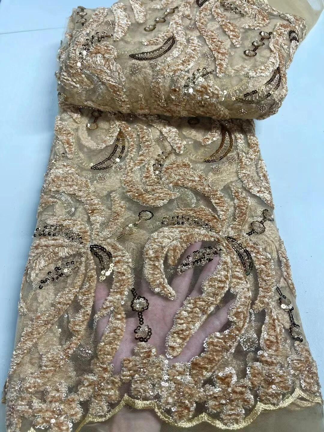 

High Quality African Nigerian Lace Fabric, Embroidery Tulle, Wedding Party Dress, Sequins Guipure, Water Soluble, 5Yards, JH0079