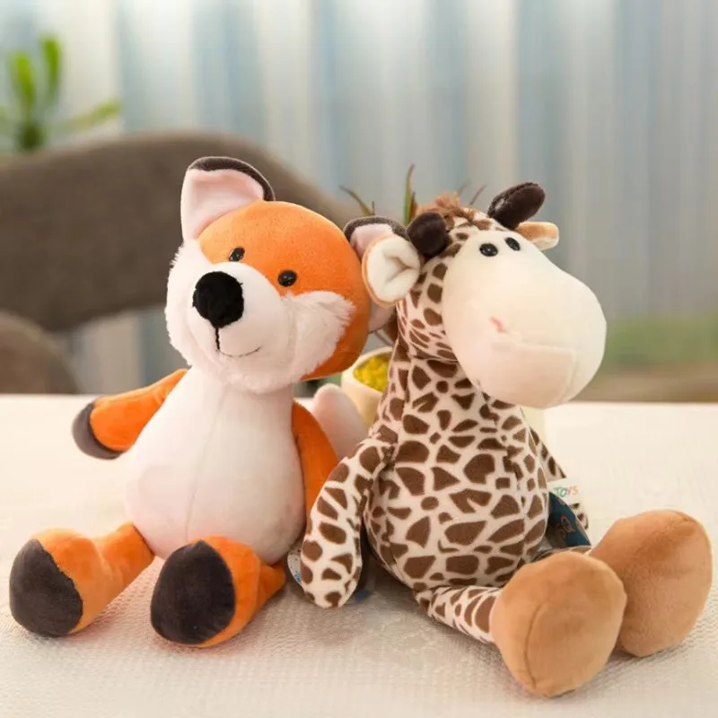 Kawaii Schattige 25Cm Knuffels Voor Kinderen Slapende Partner Jungle Dieren Poppen Olifant Hond Tijger Vos Leeuw Giraf Wasbeer Aap