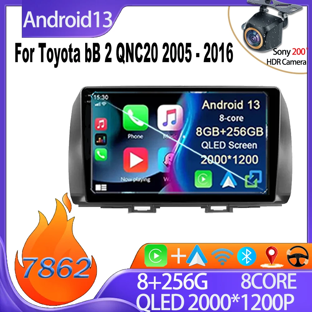 

Android 13 для Toyota bB 2 QNC20 2005 - 2016 Carplay высокопроизводительный процессор интеллектуальная система Bluetooth GPS 5G Wifi No 2din DVD