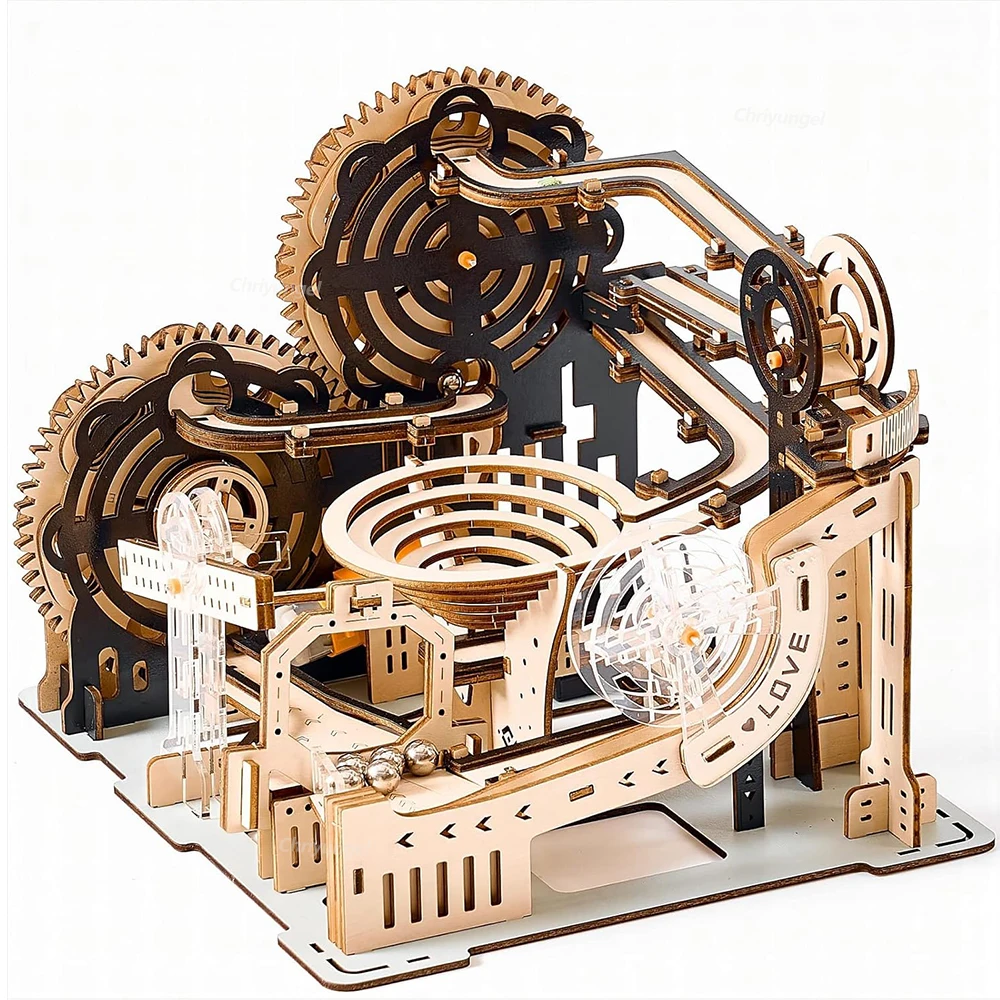 3D Wooden Puzzle Building Model Kit Electric Motorized Marble Run STEM Educational Construction Toys for Kids Adults Gifts