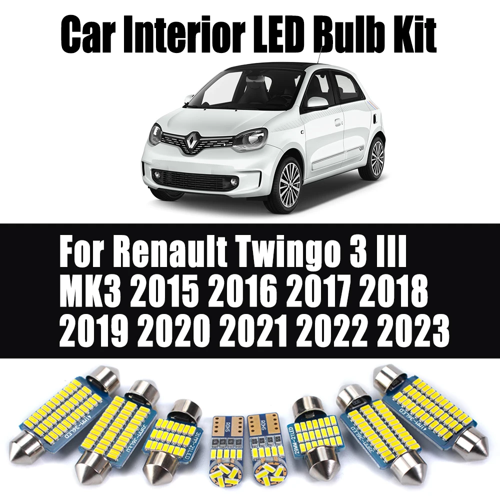 

8 шт. для Renault Twingo 3 III MK3 2015- 2018 2019 2020 2021 2022 2023 автомобильное освещение светодиодное внутреннее освещение карты купольный светильник комплект ламп для чтения