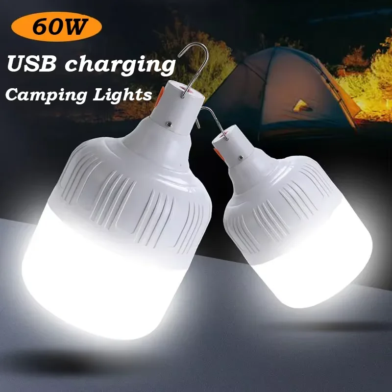 Outdoor USB Rechargeable LED Lamp Bulbs 60W Emergency Light Hook Up Camping Fishing Portable Lantern Night Lights