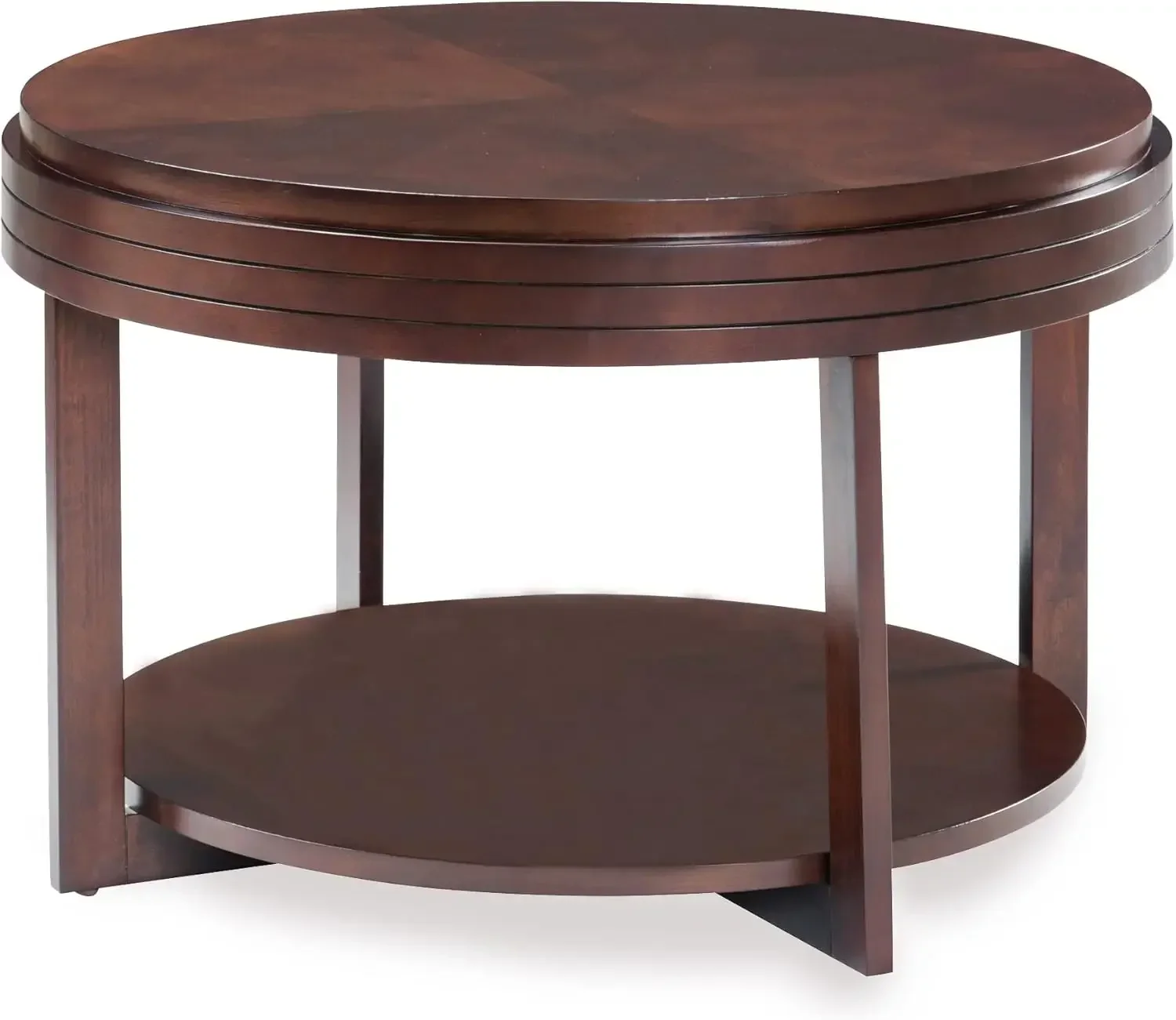 10108-CH Round Condo Apartment Coffee Table with Shelf, Chocolate Cherry