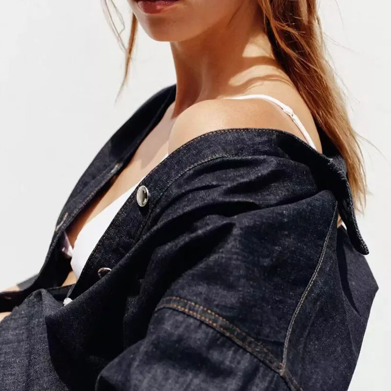 New Autumn Women's Denim irt Casual Jeans Set Long Sve Turn-down Collar Two-piece Suite for Adults Suitable for Fall