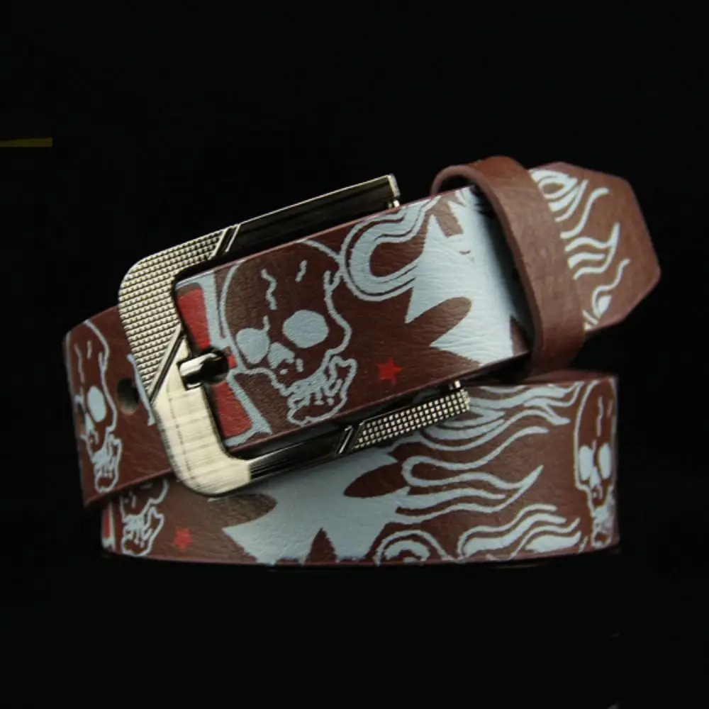 

Cross Punk Style Skull Skeleton Pattern Female Waistband Korean Waist Strap PU leather Belt Casual Belt Accessories
