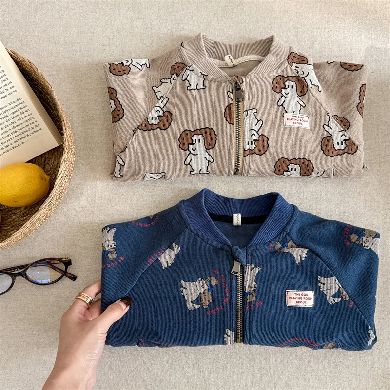 2025 Spring New Children Kids Clothes Girls Cartoon Printed Hoodless Sweatshirt 1-6 Years Boys Casual Long Sleeve Cardigans Tops 5