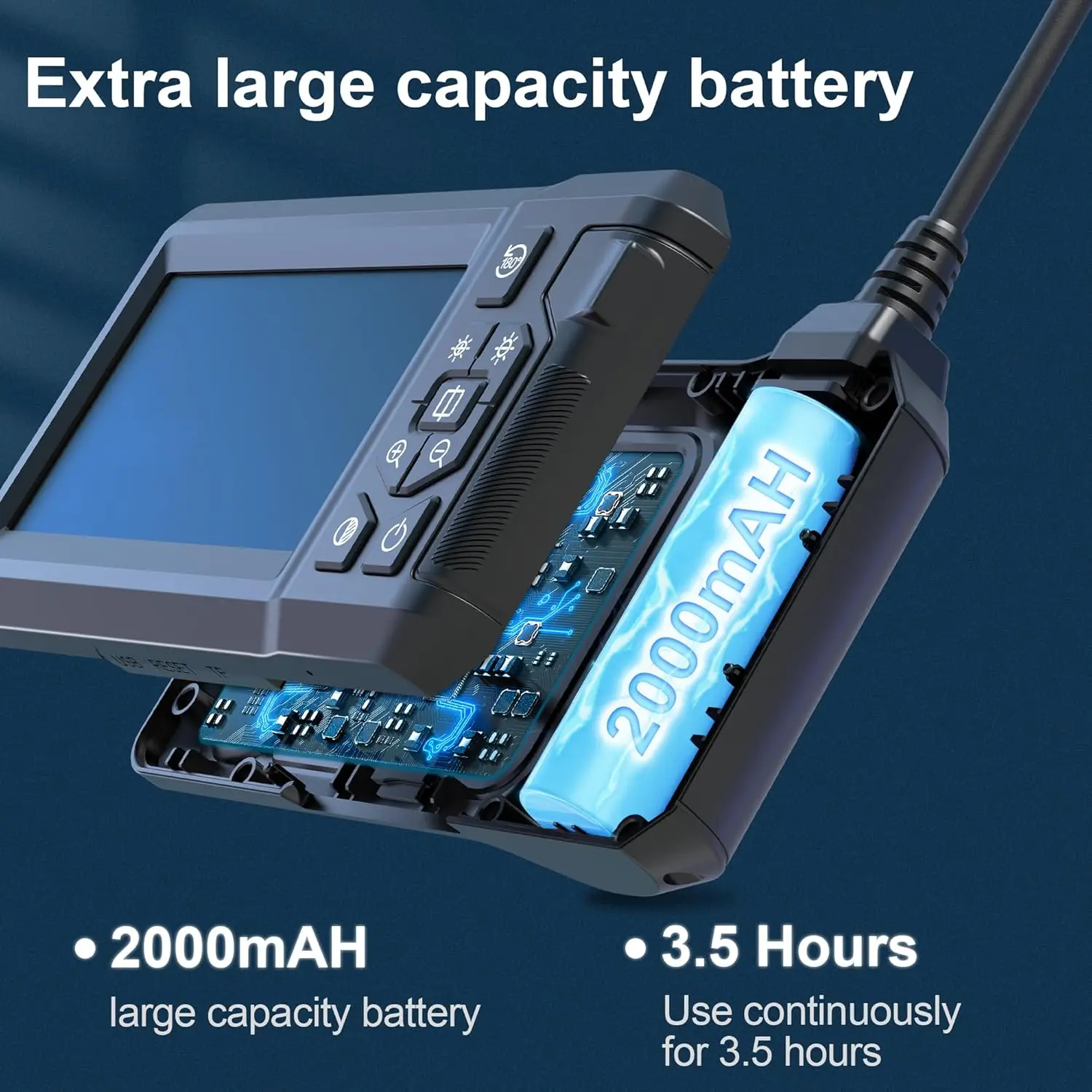 ライト付き内視鏡カメラ、4.3インチIPSスクリーン、1080P HD、8 LED、16.2フィートセミリジッドボアスコープ、IP67防水、下水道検査T