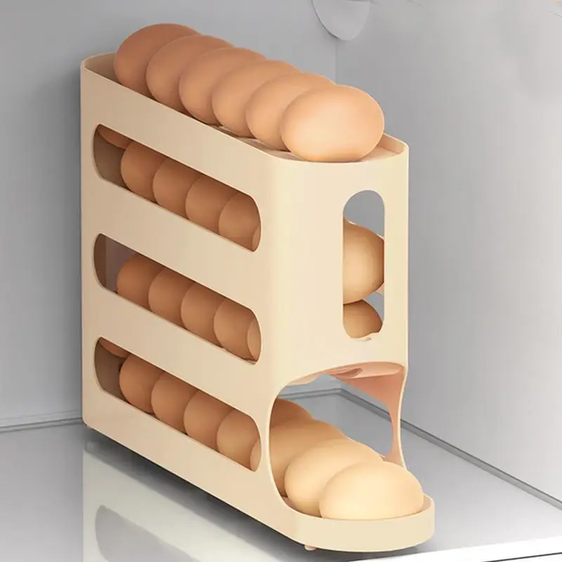 

Egg Storage Box 4 Layers Automatic Egg Rack Rolling Egg Holder Food Grade Space-Saving Egg Organizer Large Capacity Egg