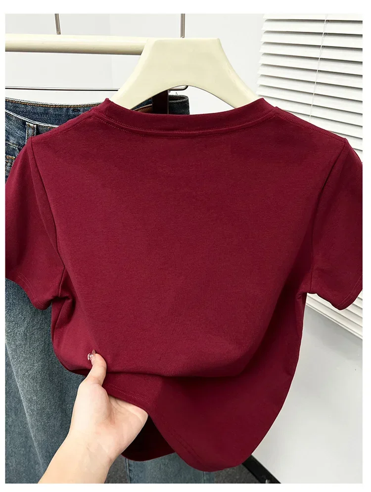 2026 Sommer Neue Hochwertige Lässige T-Shirts Sexy Kurzarm Modischer Trend Einfarbige Damenkleidung Y2k Tops – Detail 14