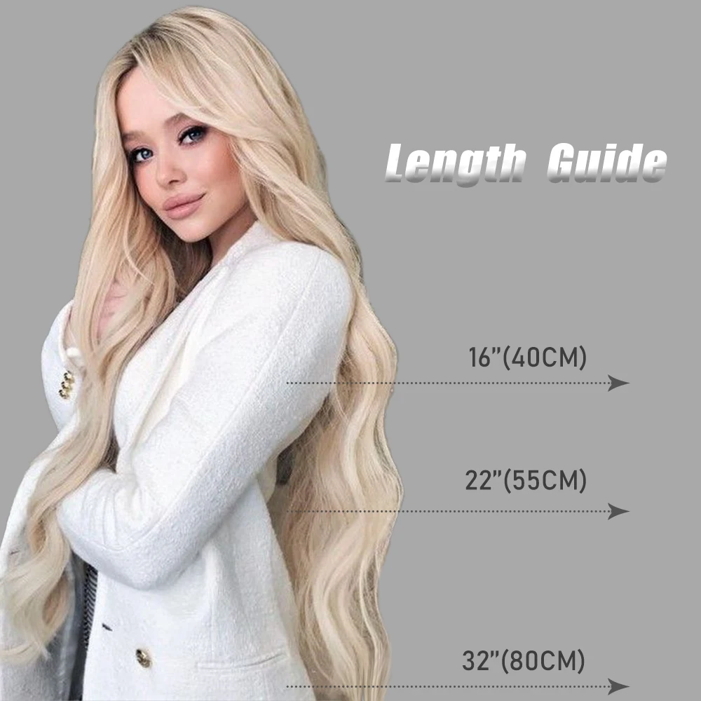 Extensiones de Cabello sintético Natural para mujer, pelo largo y liso, 5 Clips, 22 pulgadas, alta temperatura, negro y Rubio