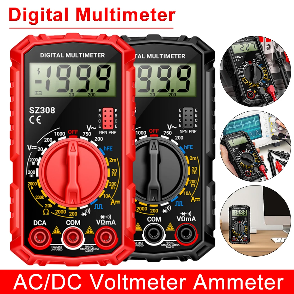 ANENG SZ308 Digital Multimeter AC/DC Voltmeter Ammeter HFE Triode Buzzer Multimeter LCD Multi-Function Tester Volt Amp Ohm Meter