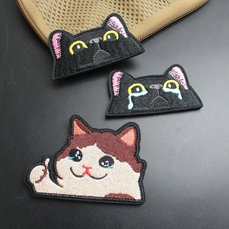 Big Goose Cat Frog Duck Embroidery Patch Bite Knife Sword Stick Axe Take Weapons Cute Animal Tactical Badges DIY Armband Decor