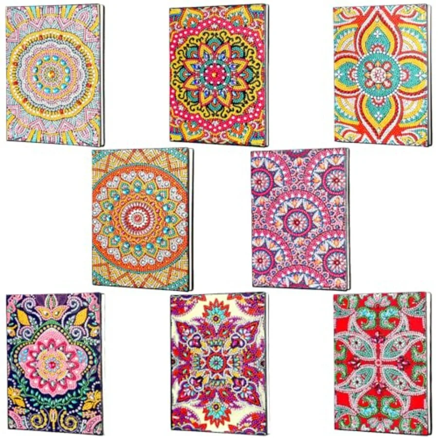 

8 Pcs Diamond Art Notebooks Kits for Adult DIY 5D Colorful Mandala Flower Journal Notebook Notepad Sketchbook with Tools Birthd