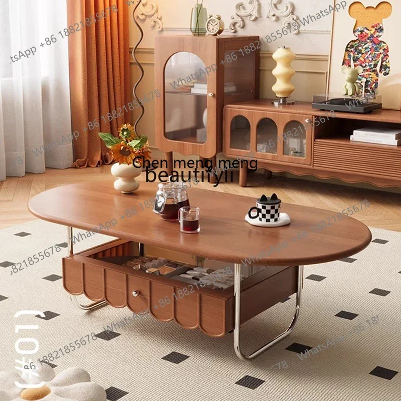 

K185 Xiaoli Style Small Apartment Living Room Home Storage Oval French Retro Simple Small Tea Table