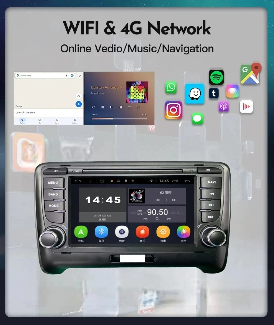 Autoradio for Audi TT MK2 8J 2006-2014 7 inch GPS Navi Android -Core 4+64G Stereo Car Radio Player Audio RDS Carplay BT   5.0