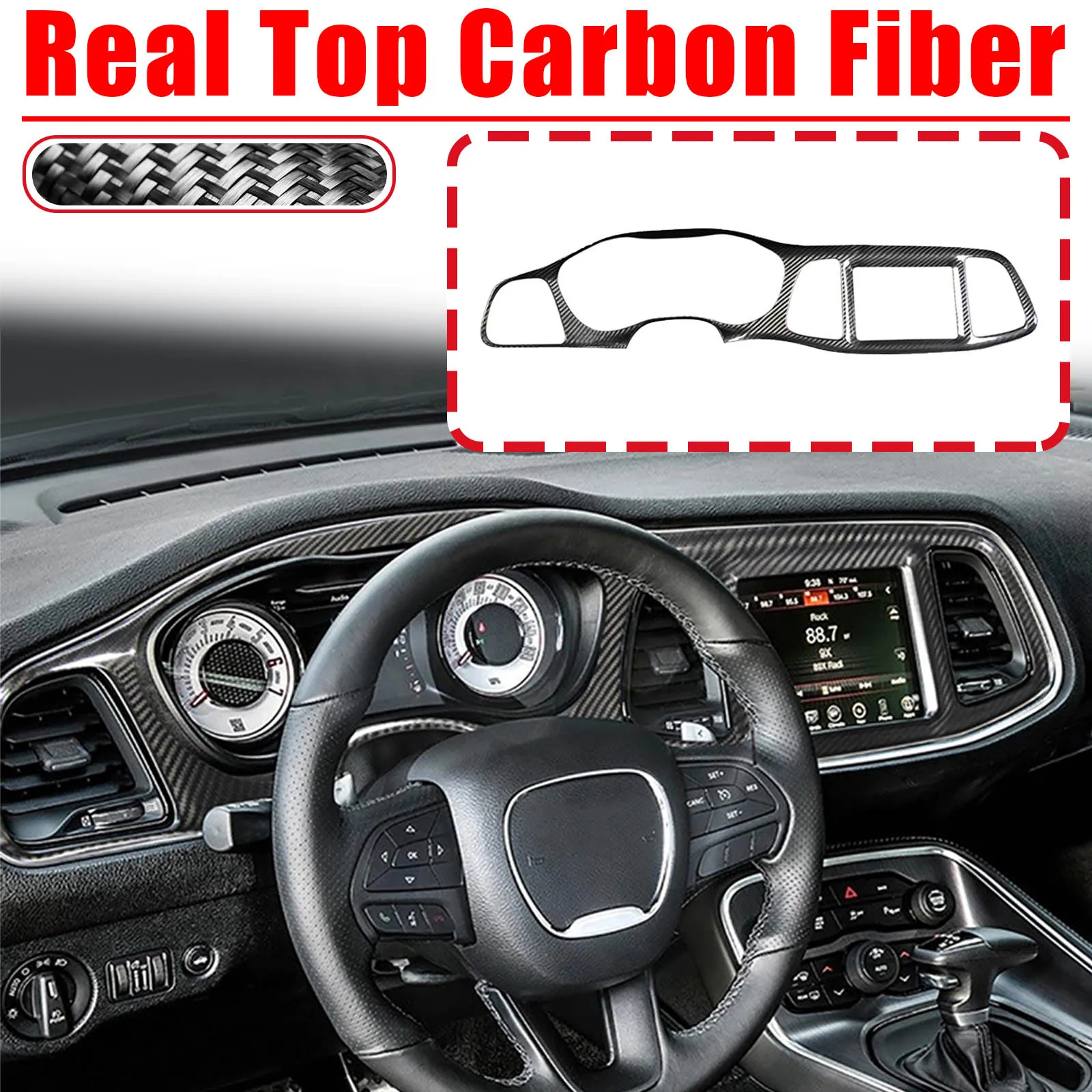 1PC Central Control Dashboard Panel Trim Cover For Dodge Challenger 2015-2023