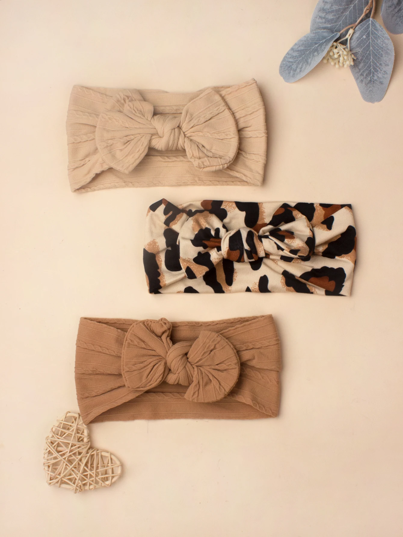 3 pcs soft nylon Pure color and leopar baby headband combination bowknot creative cute  hairband hair accesssories