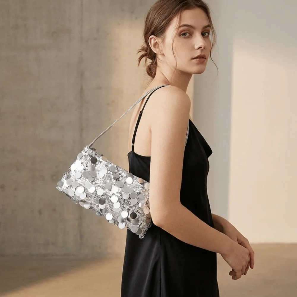 Cute Solid Color Sequin Crossbody Bag Blingbling Canvas Shoulder Phone Bag Glitter Large Capacity Evening Party Bag Streetwear