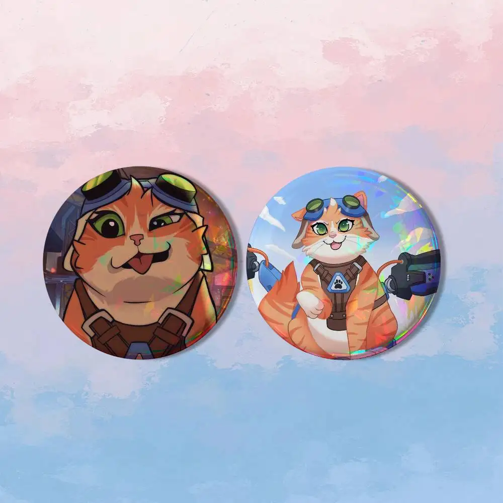 O-Overwatch Fika Jetpack Cat HD Print Round Lapel Pins Pretty Derby 2 piece set Round Display Brooches Brooch Badges