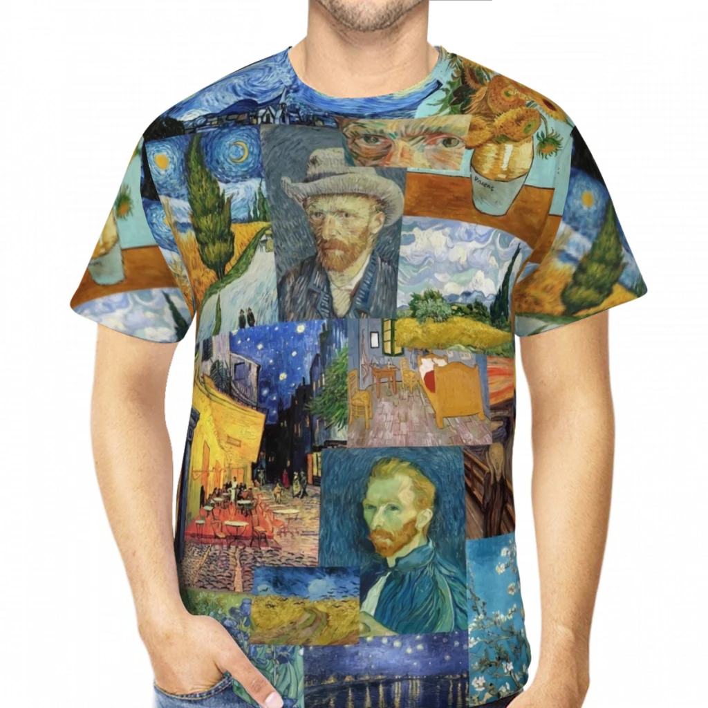 Vincent Van Gogh Paniting, Polyester Print Men T Shirt Outdoor Sports Quick-drying Clothes Casual T-Shirt Street Tees