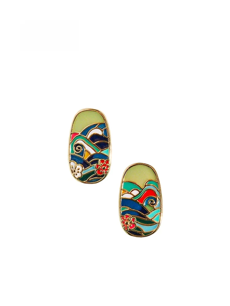 

Sumni Original Handmade Enamel Drip Glaze Earrings Japanese Ukiyo-e Oil Painting Style Women's Fashion Jewelry