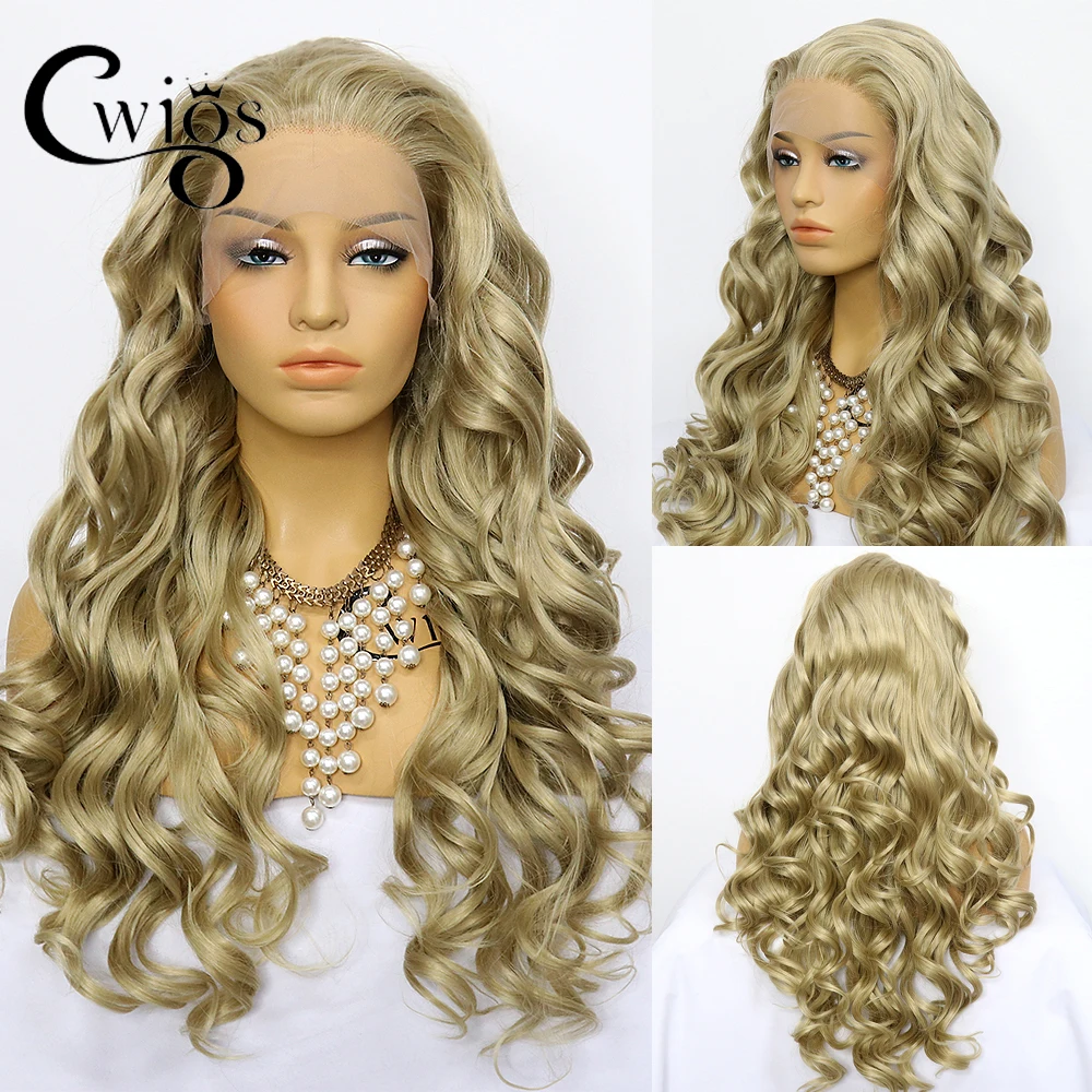 

Soft loose wavy golden brown synthetic 13 × 4 Lace front wig Blonde body wave synthetic wig Women's natural hair line wig Cospla