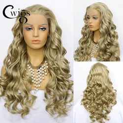 Zacht los golvend goudbruin synthetisch 13×4 Kanten pruik Blonde body wave synthetische pruik Dames natuurlijke haarlijn pruik Cospla