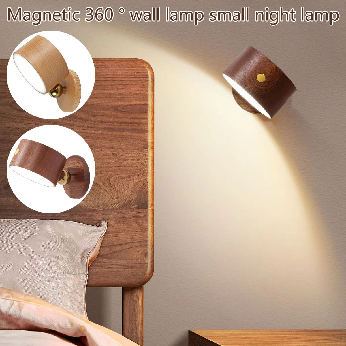 USB Wooden Wall lamp Desk Lamp Touch Dimming LED Night Light 360° Rotating Eye Protection Atmosphere Magnetic Bedside Lamp