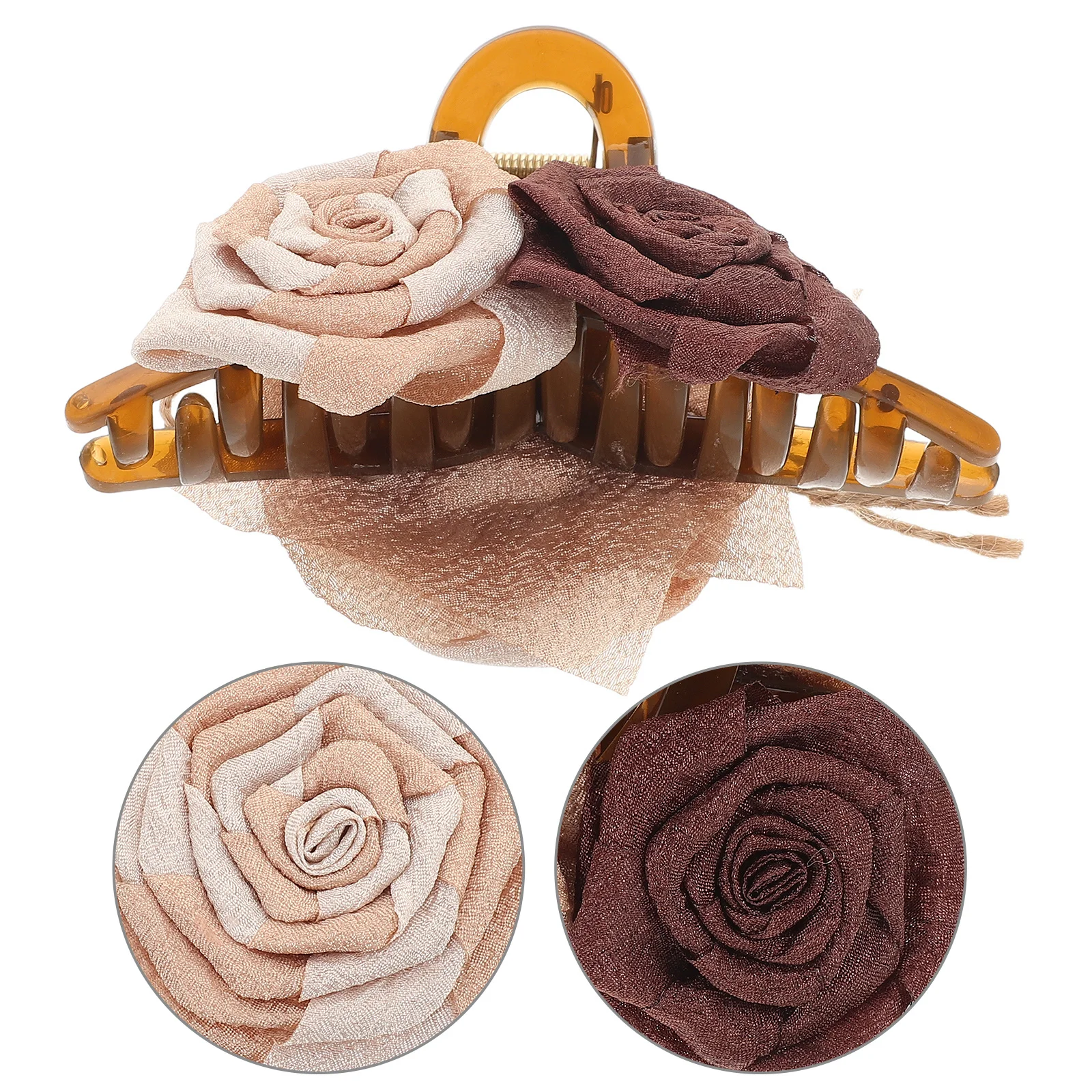 

Rose Hair Claw Clips: Vintage Floral Updo Barrettes Beige Coffee Tone Decorative Flower Pin For Women Lightweight