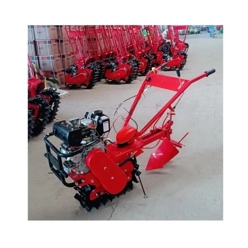 7HP 8HP Chain Track Tiller Multifunctional Chain Track Micro Tillage Machine Mini Rotary Tiller  Diesel Power Tiller