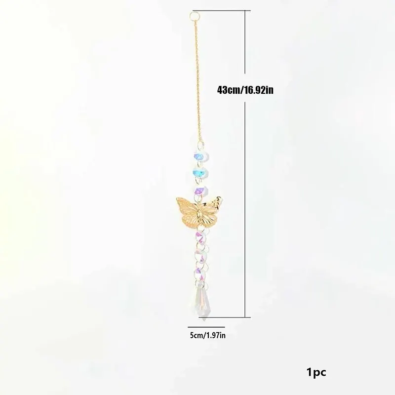 1Pc Alloy Butterfly and Artificial Crystal Charm Handmade Suncatcher for Home Wind Chime Hanging Outdoor Plant Decoration Crafts