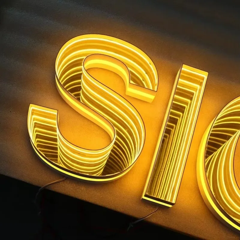 Custom 3D LED Sign with Infinity Mirror Letter Stainless Steel Business Letter Sign for Retail Shop Application