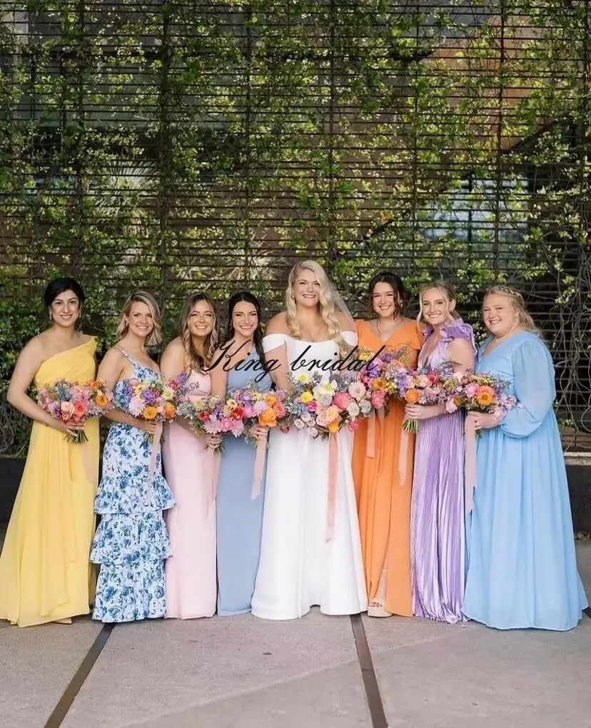 Простые женские длинные платья подружки невесты с v-образным вырезом на заказ и шифоновые вечерние платья с разрезом и рюшами, свадебное платье