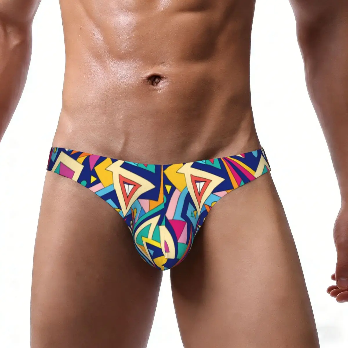 Men Bikini Briefs Abstract Geometric Pattern Male Underwear Breathable Underpants