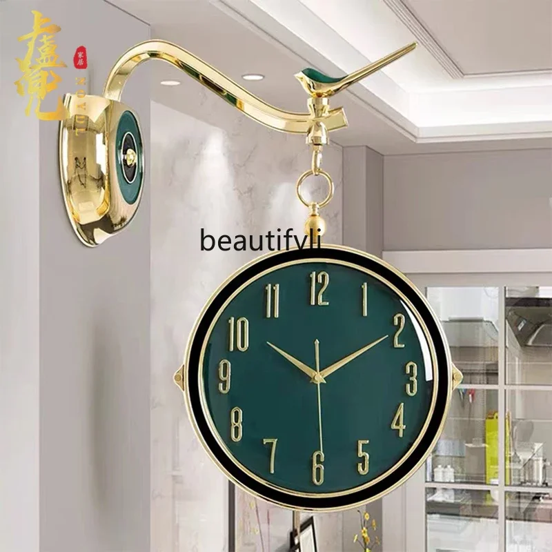 X New Light Luxury Double-Sided Wall Clock Home Modern Living Room Clock Restaurant Decoration Mute Two-Side Clock