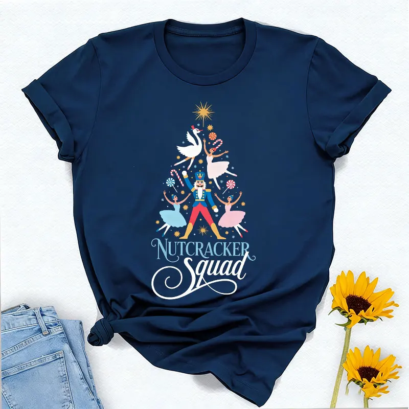 Chemise d'arbre de noël joyeux noël casse-noisette: t-shirt de Ballet de vacances col rond Style décontracté tout-match imprimé t-shirts hauts