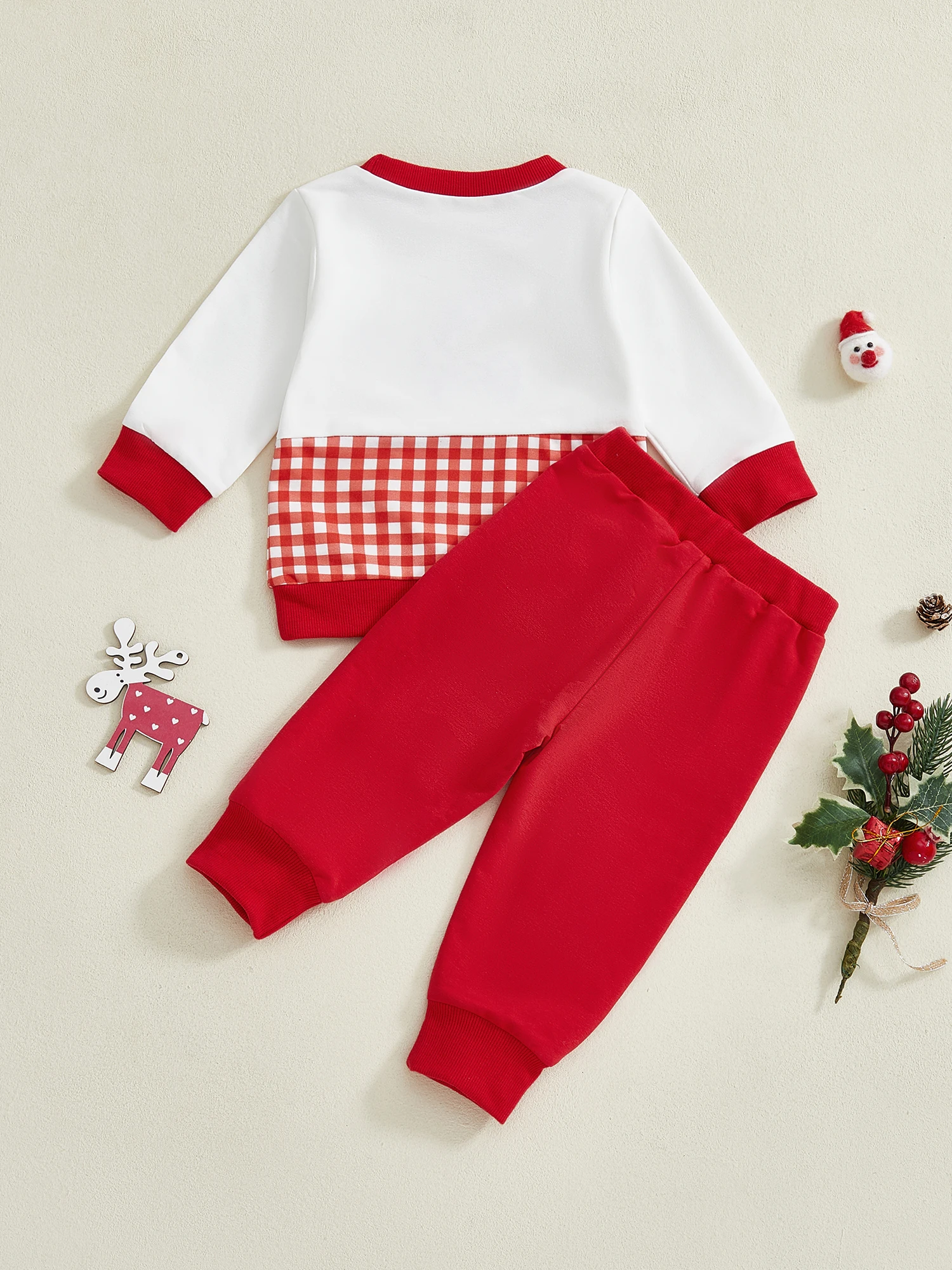 

Infant Boys Plaid Christmas Outfit with Reindeer Embroidery Long Sleeve Pullover and Bow Pants - 2 Piece Set for Toddlers