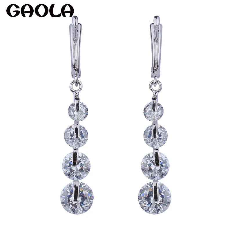 GAOLA Silver Plated U Shape Clip On Earrings with dangling earrings for women Sexy Jewelry long rhinestone earrings GLE0101D