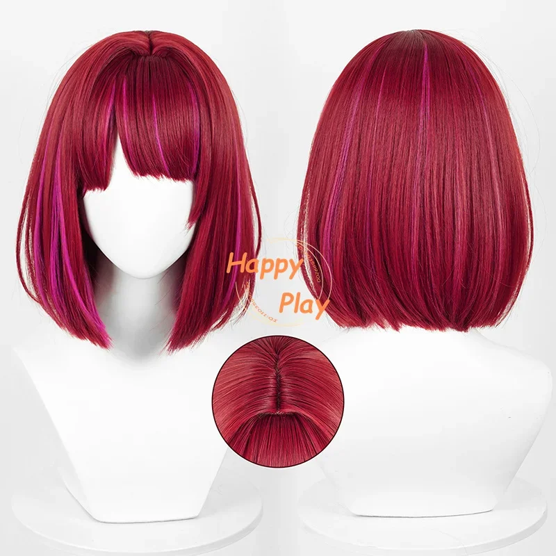 Arima Kana Cosplay Wig 30cm Short Wigs Dark Red Mixed Pink Wig Women Cosplay Anime Wigs Heat Resistant Synthetic Hair + Wig Cap