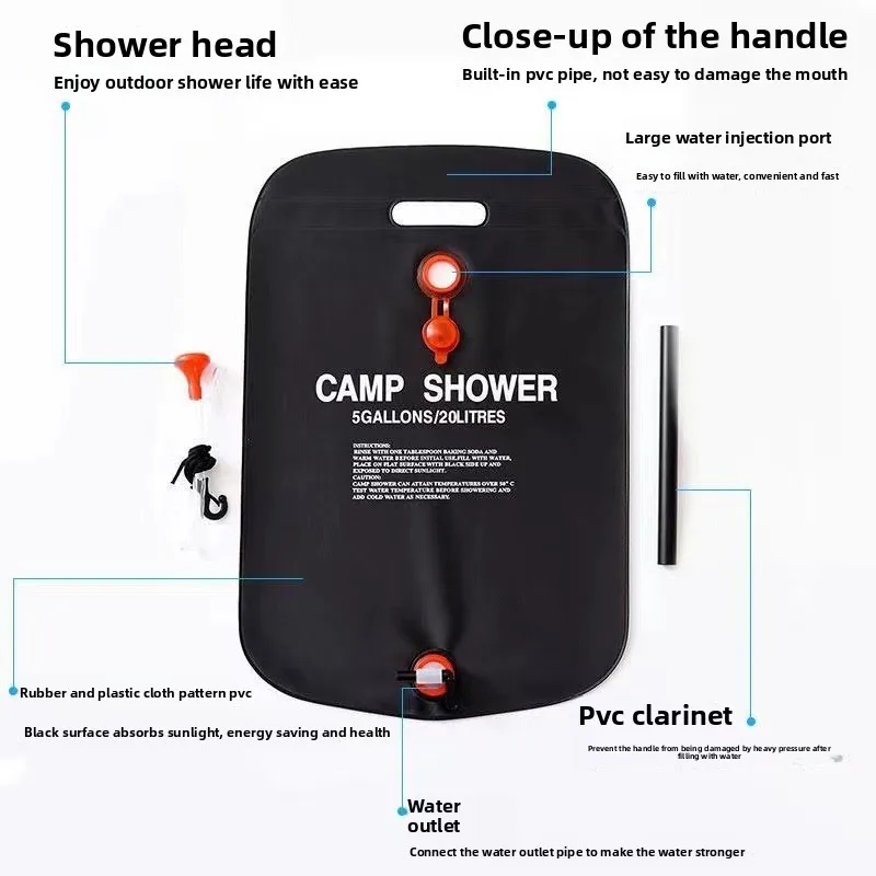 20L Outdoor Camping Bathing Hot Water Bag Outdoor Bathing Shower Portable Sprinkler Water Storage Bag