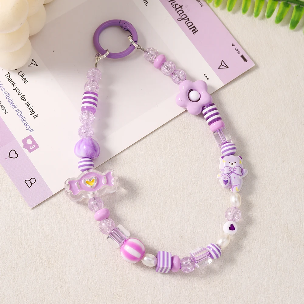 Aihua Handy-Lanyard mit Schleifen-Design, Perlenarmband, Schlüsselanhänger für das Auto, Cartoon-Design, Anti-Verlust-Hängeband, Handgelenksband, Geschenk für Frauen – Detail 8