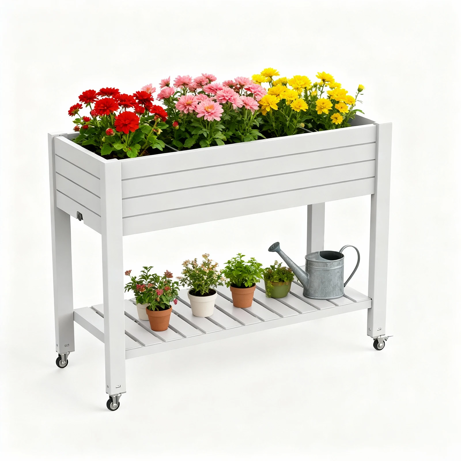 Raised Garden Bed with Legs, Mobile Planter Box with Wheels & Bottom Shelf, Elevated Planter for Vegetables Herbs Flowers Patio Yard