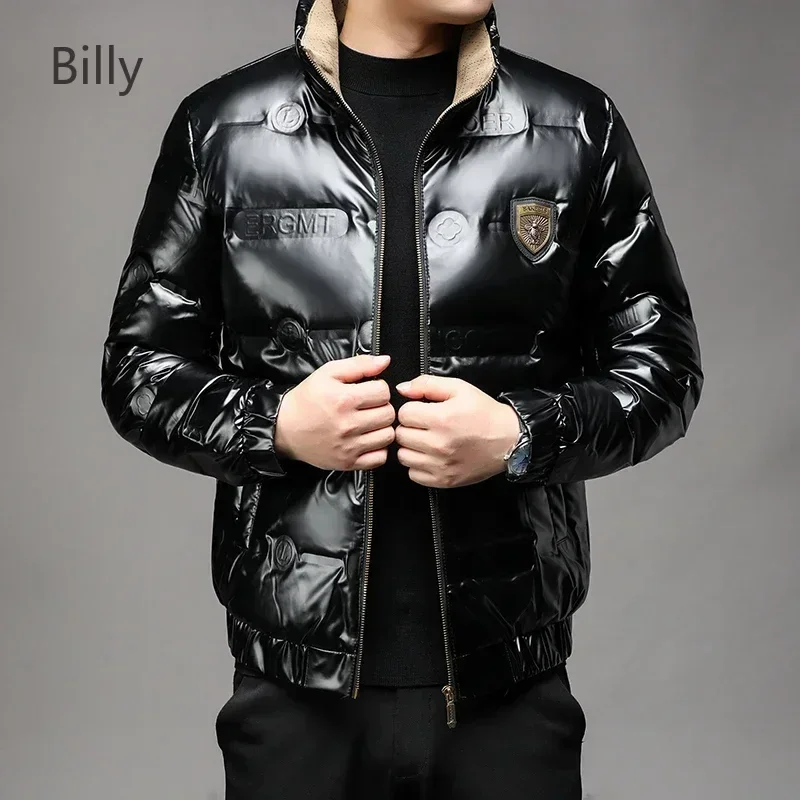 Men's Stand Collar Down Jacket Shiny Wash-Free White Duck Down Warm Jacket Short Fashion Coat New Clothes Designer Padded Tops