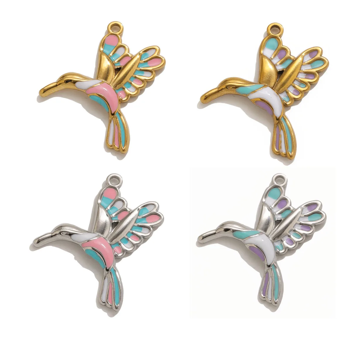 3pcs Stainless Steel Hummingbird Charms For Neckalce Making Supplies Bird Pendants DIY Jewelry Findings Animal Charm Craft