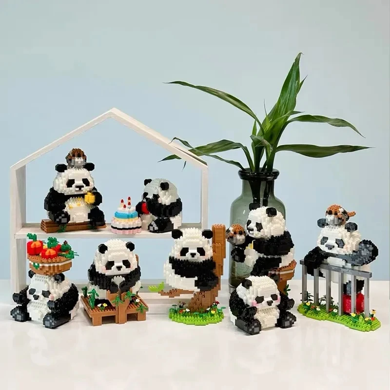 Lovely Panda Micro Building Blocks Kawaii Ailuropoda melanoleuca Animal Zoo Mini Bricks Home Decoration Toys For Children