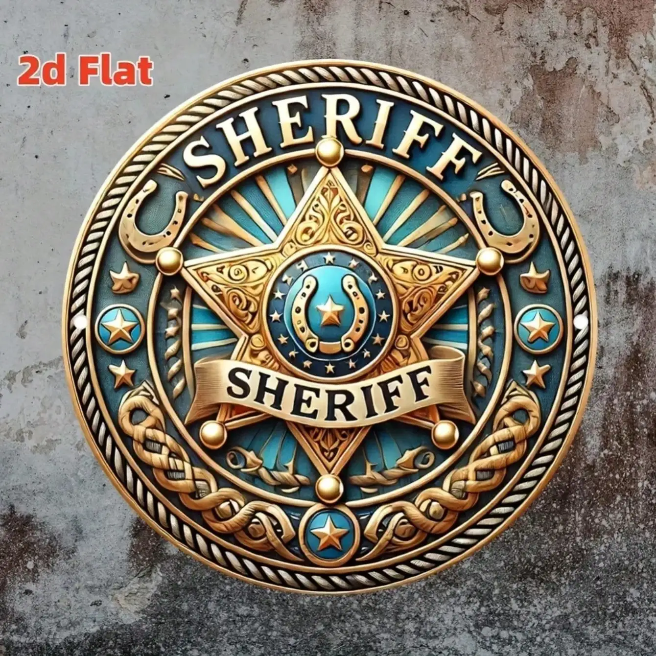 2D Flaches Sheriff-Metallschild Western Cowboy Wanddekoration für Zuhause Männerhöhle