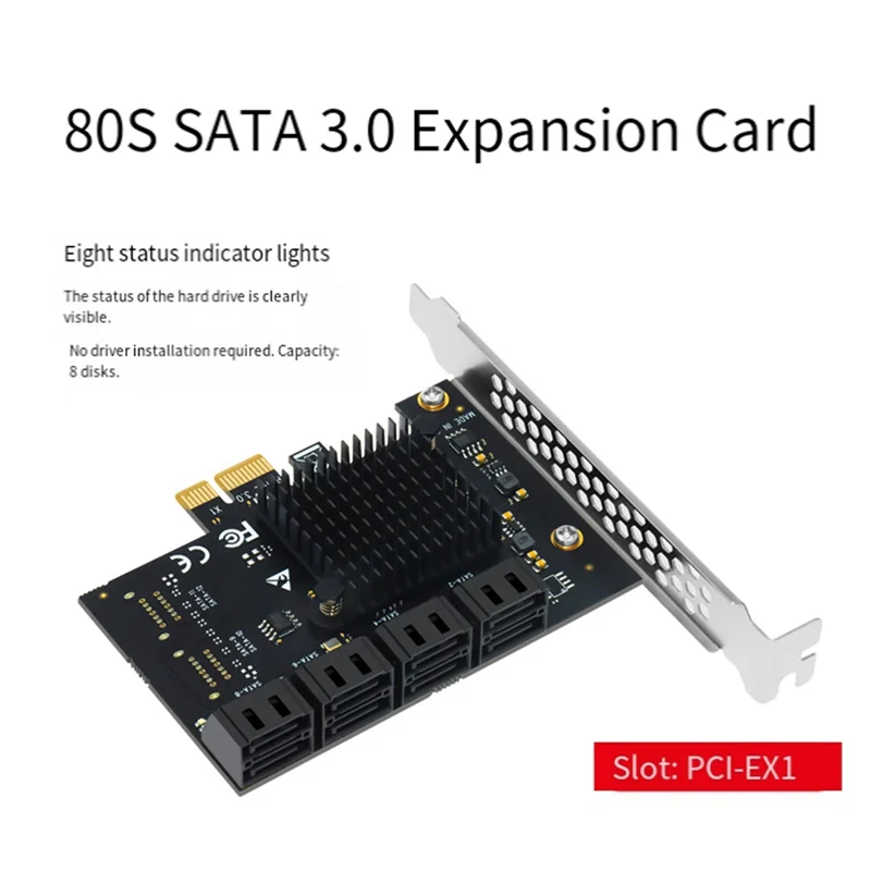 

AT82-PCI-Express X1 To SATA 3 Controller Pcie To SATA 8-Port Expansion Card-Multiplier Riser Adapter For SSD/HDD For Mining