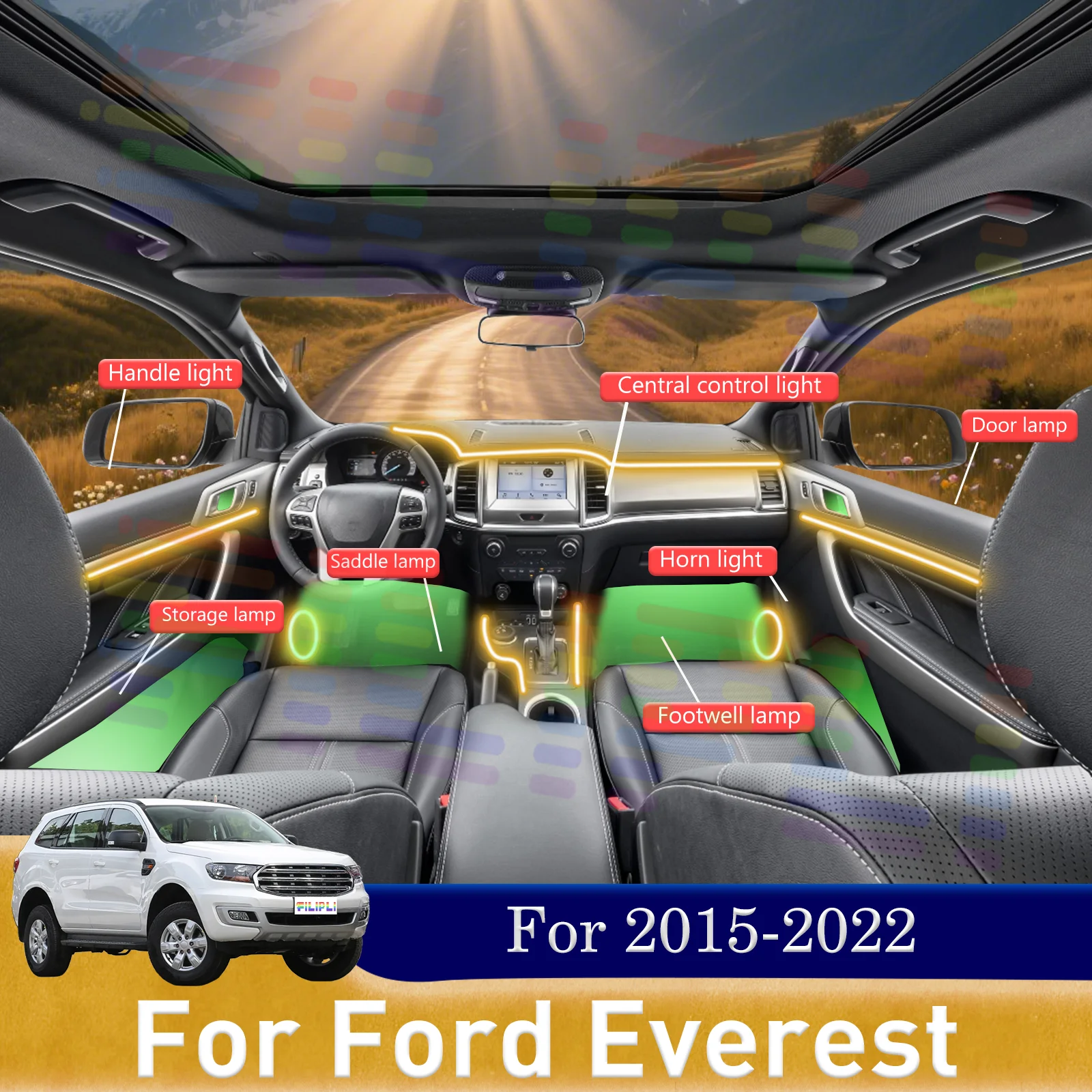 

Для Ford Everest RGB 64-цветная светодиодная лента для мгновенной установки салона автомобиля на 2015-2022 гг.