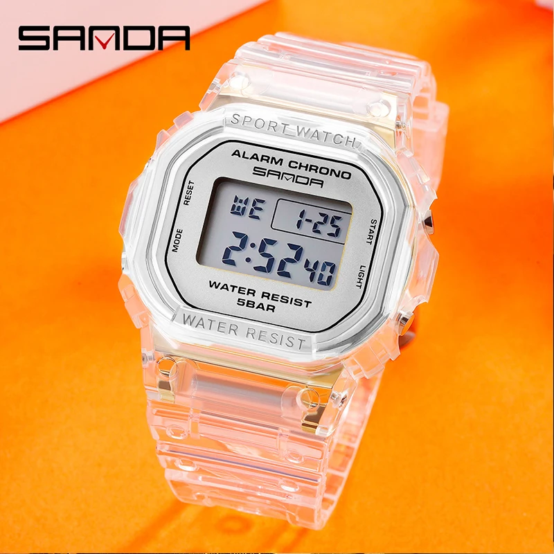 SANDA Fashion Sport Watch Women Transparent strap LED Digital Clock Ladies Electronic Watch Reloj Mujer Relogio Feminino 2009