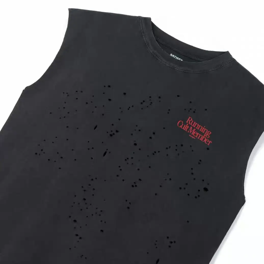 SATISFY 10th Anniversary Limited Vintage Ink Splashing Crew Neck Printed Wormhole Vest T-Shirt